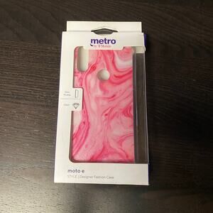 Moto E Fashion Case Metro by T-Mobile Pink White Marbled Marble Swirl Brand New